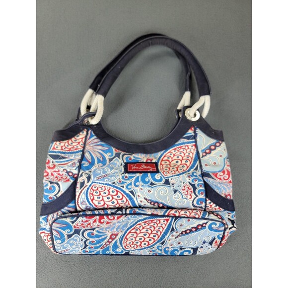 Vera Bradley Tote Bag Womens Medium Blue Red Paisley Canvas Shoulder Purse - Picture 1 of 14